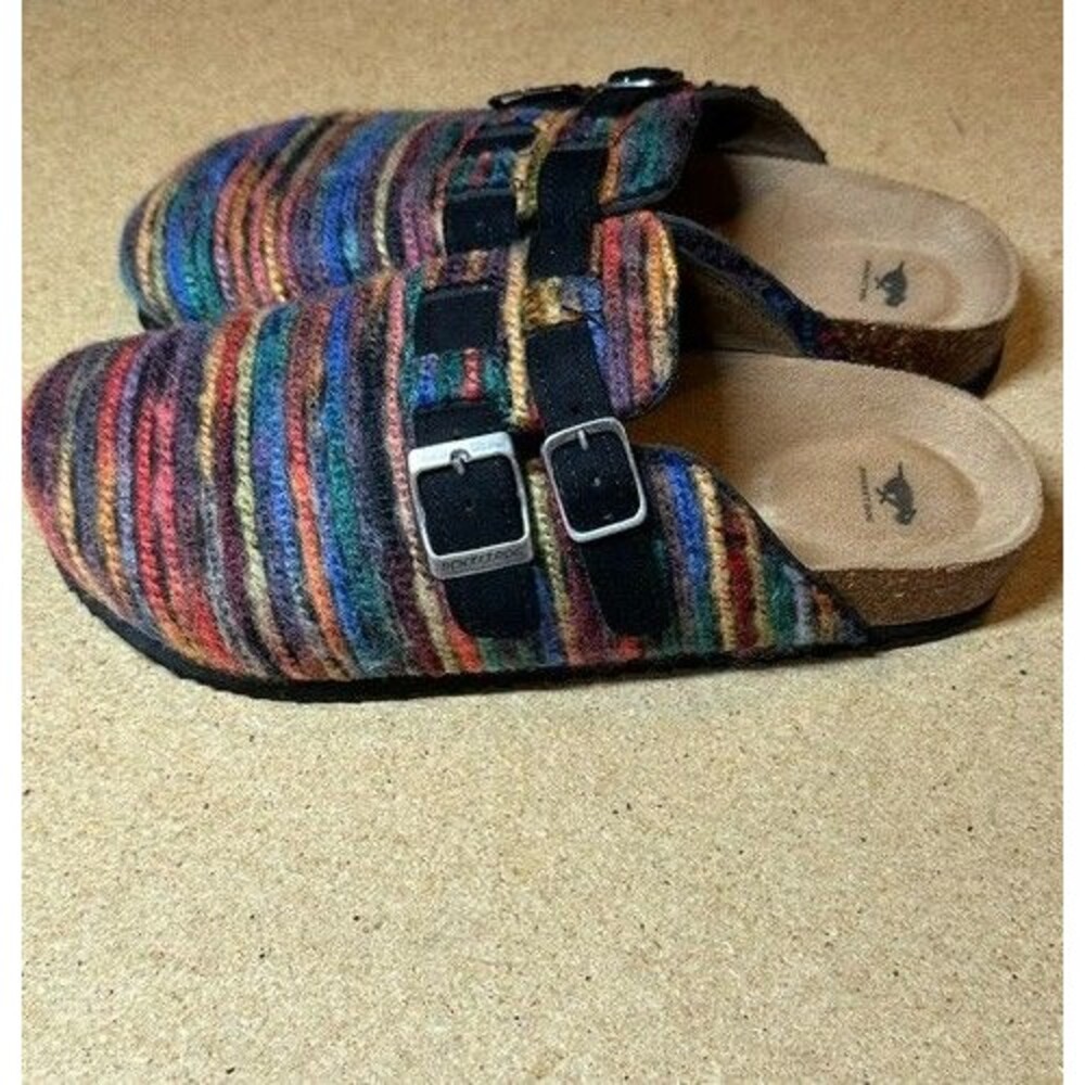 NWOB Rocket Dog Multicolor Striped Wool Double Buckle Clog Mules Women Sz 7 - Picture 4 of 10
